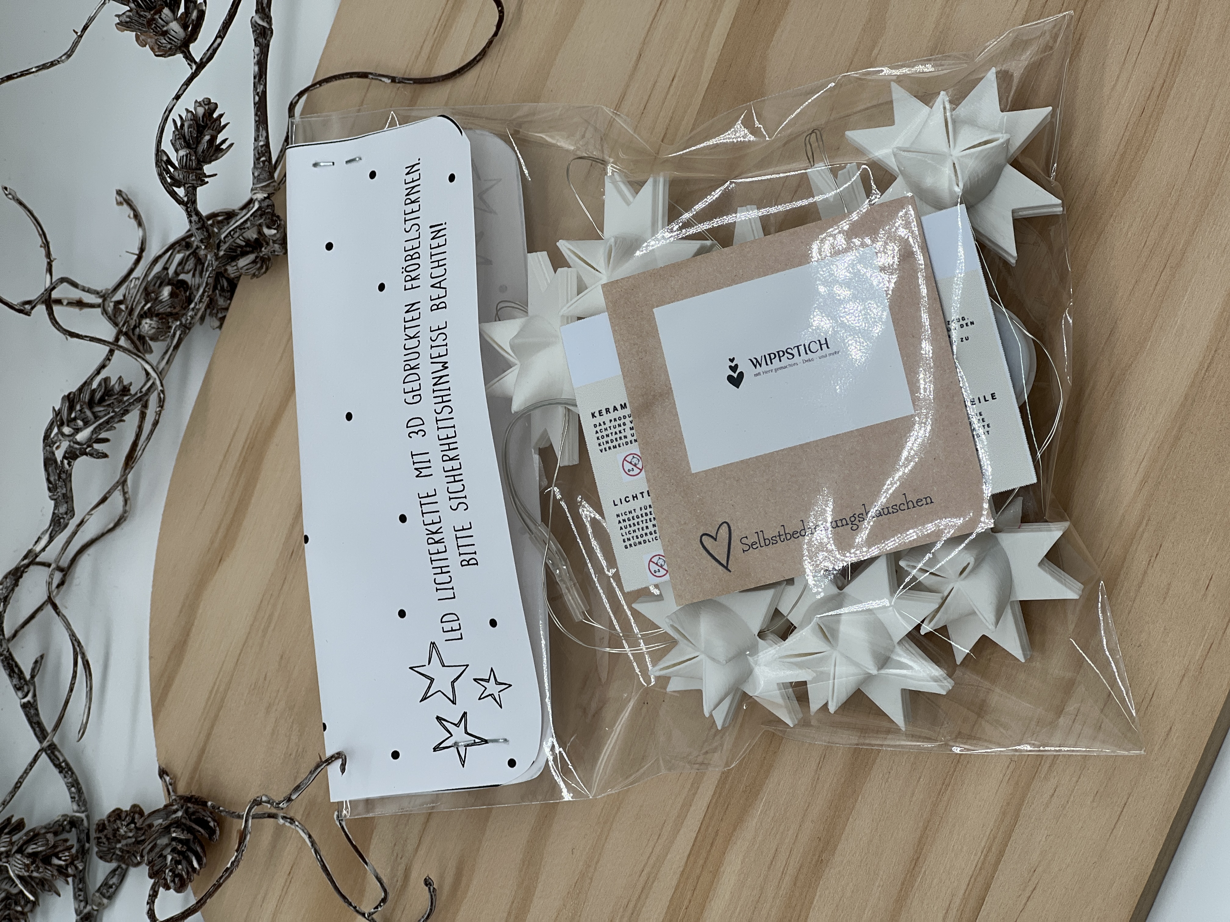LED Lichterkette mit Fröbelsternen - 1m - 10LED´s - 3D Druck Weihnachtsdekoration