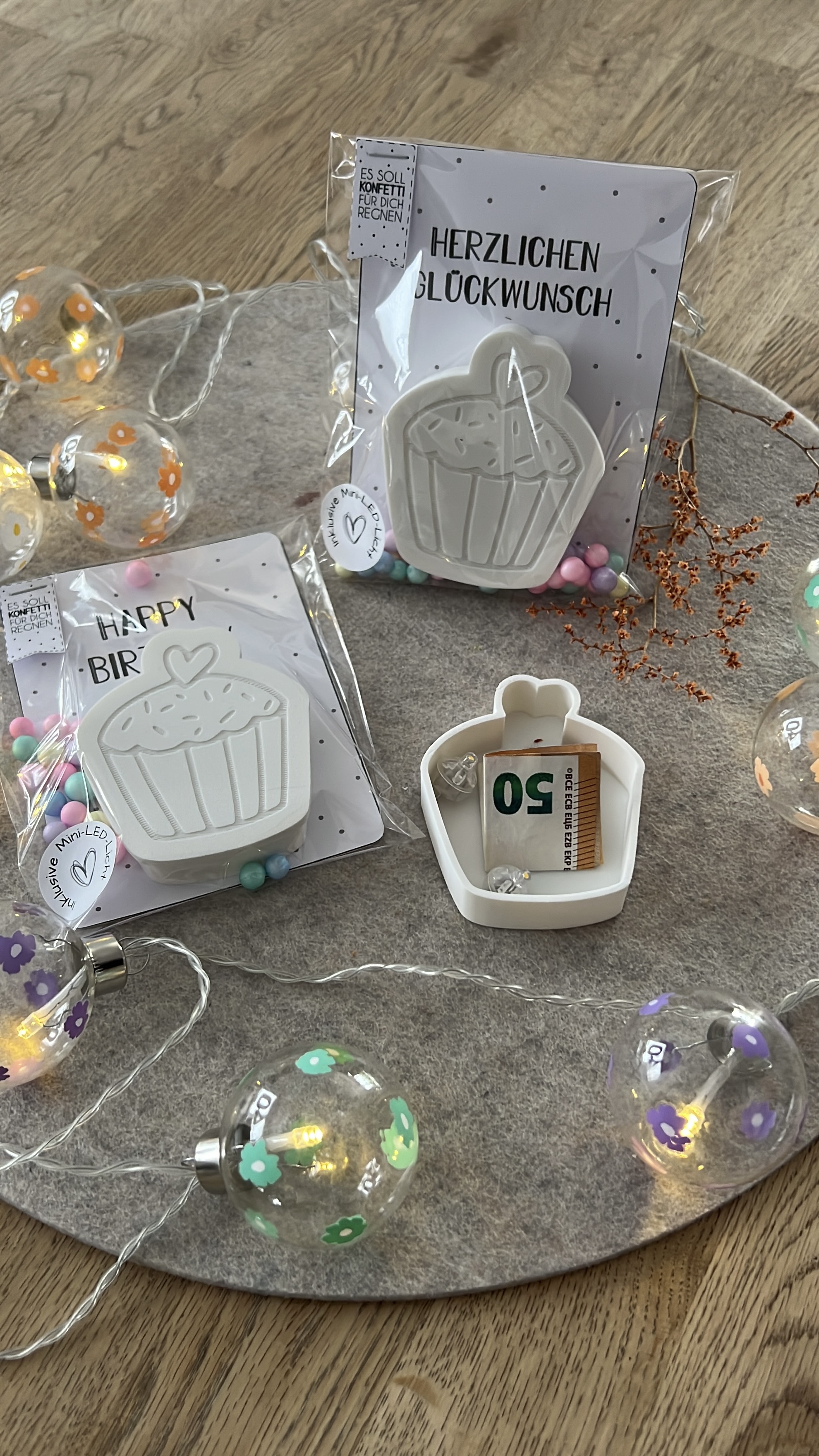 Geldgeschenk Törtchen mit Mini LED Licht