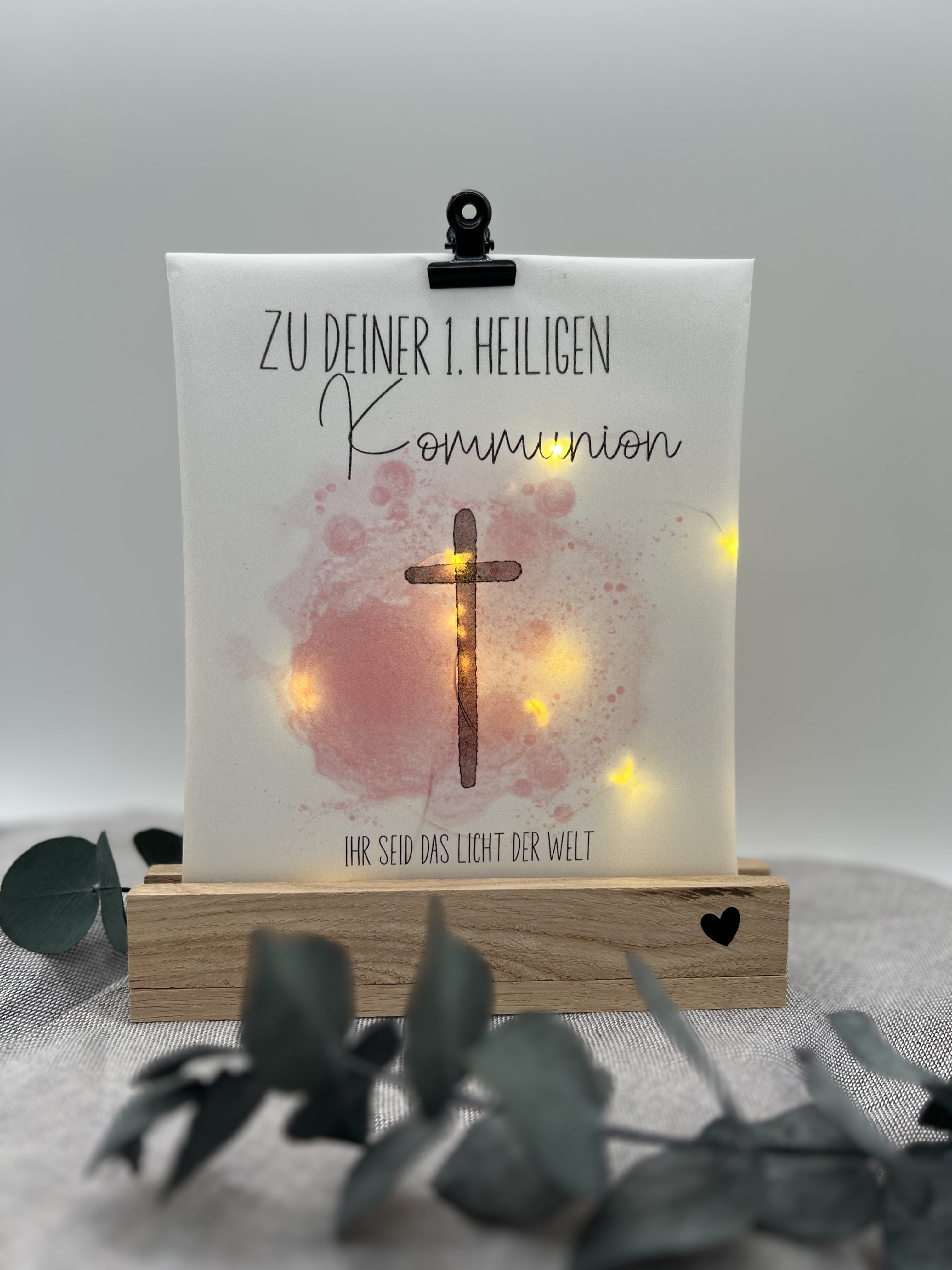 Lichttüte mit Motiv und Spruch Kommunion pink